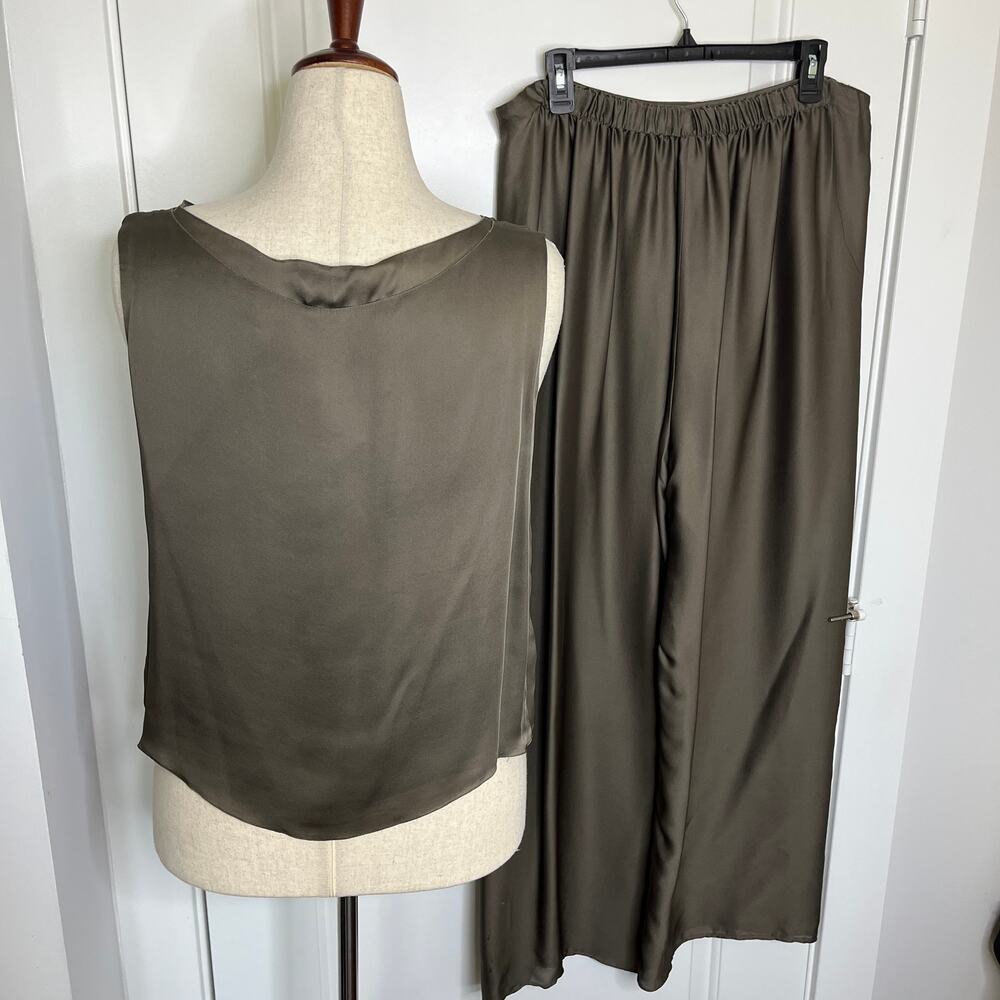 Dusan Women's Matching Set M/L Taupe Brown Silk Tank Wide Leg Pants Minimalist - Picture 11 of 16